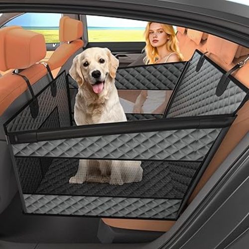 Dog Car Seat for Large Dogs, Back Seat Extender for Dogs, Foldable Pet Car Seat with Waterproof Oxford Fabric and Non-Slip Bottom, All-Around Protection and Strong Support, Grey