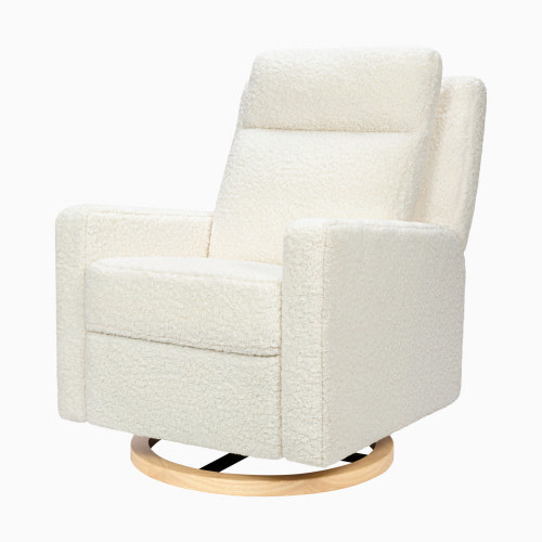 babyletto Sigi Pro Power Recliner and Swivel Glider - Cream Shearling With Light Wood Base
