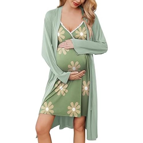 Ekouaer Womens Maternity Nursing Gown and Robe Set Labor Delivery Nuring Nightgowns for Hospital Breastfeeding Robes