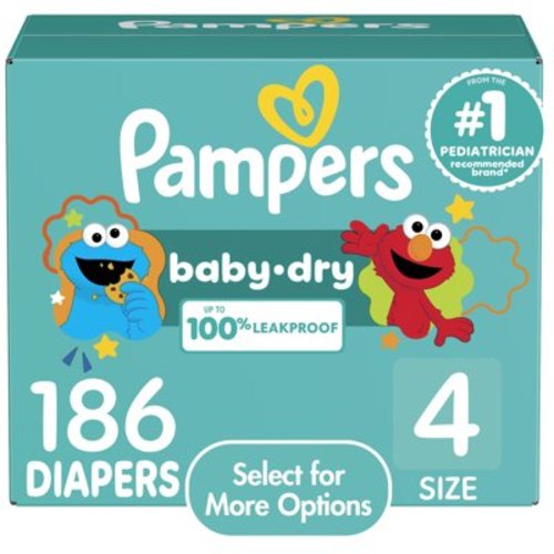 Pampers Baby Dry Diapers, Size 4, 186 Count, Extra Protection, Up to 12hrs Dryness