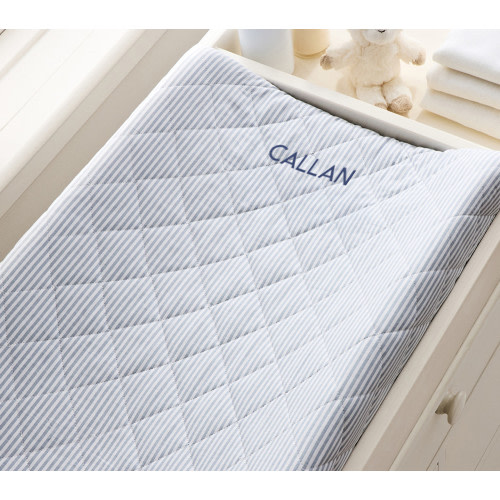 Oxford Stripe Organic Quilted Changing Pad Cover
