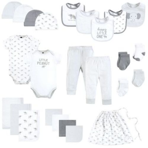 Hudson Baby Infant Baby Layette Baby Starter Set 25pc, Happy Little Elephant, 3-6 Months