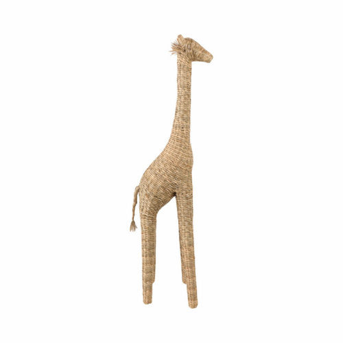 Bungalow Rose Denisha Boho Glam Giraffe Sculpture Handwoven Wood and Jute Animal Figurine with Natural Texture and Organic Design for Eclectic and Artistic Decorative Appeal | Wayfair