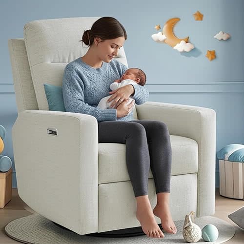 Power Nursery Rocking Chairs, 270° Oversized Swivel Rocker Recliner w/USB & Type-C Charging Port, Rotating Rocking Reclining Nursing Chair for Breastfeeding, Living Room,Bedroom,Beige