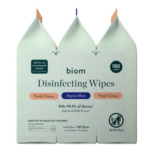 Biom Plastic Free Plant Based Disinfecting Wipes - Variety - 3pk/180ct: Ammonia-Free, Paraben-Free, Mint Scent