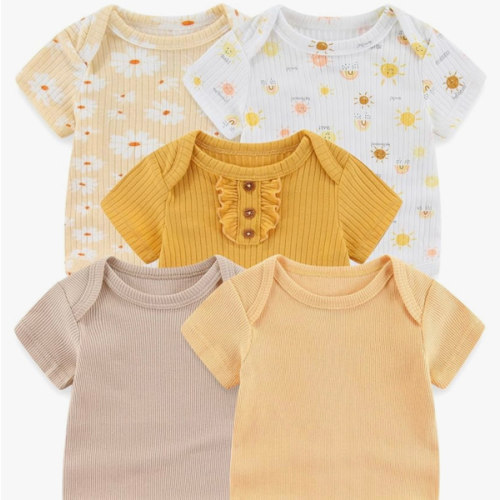Baby Bodysuits Ribbed Mix Summer Newborn Boy Girl Clothes 5-pack