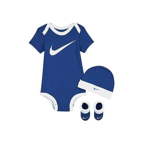Nike Baby Boys Bodysuit, Hat and Booties 3 Piece Set (B(LN0072-U89)/W, 0-6 Months)