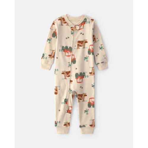 Toddler Boy 1-Piece Farm 100% Cotton Snug Fit Pajama - Beige | Carter's