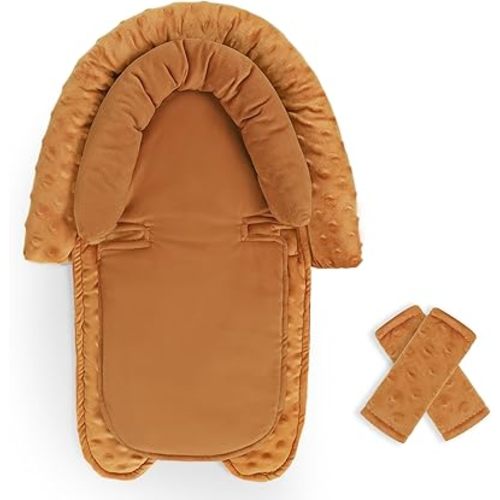 Infant Car Seat Insert, HNHUAMING Baby Car Seat Head & Body Support with 2 Straps Pads, Ultra Soft Newborn Preemie Carseat Insert Cushion for Girls Boys, Fits Car Seat, Stroller, Swing, Bouncer, Brown