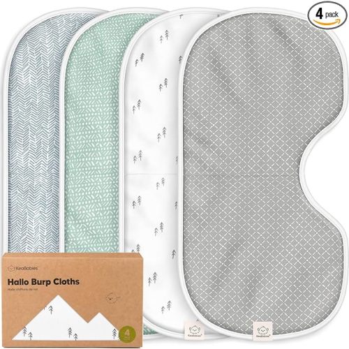 KeaBabies 4-Pack Baby Burp Cloths Baby Girl, Boy - Organic Cotton Burp Cloth, Extra Large, Absorbent, Soft Burping Cloths & Bibs Set for Babies, Newborn Burp Clothes, Thick Burp Rags (Nordic)