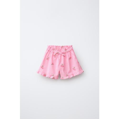 STRIPED EMBROIDERED FLOWER SHORTS - Pink | ZARA United States
