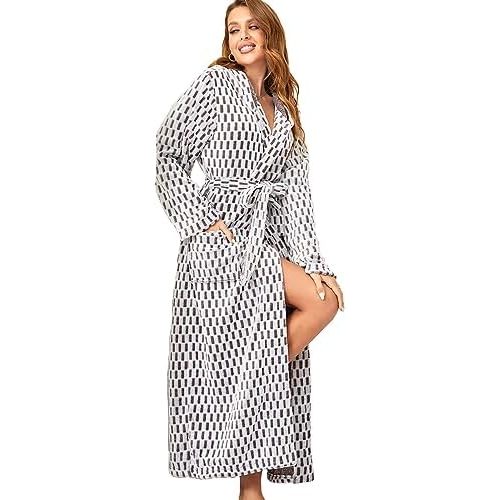 RONGTAI Womens Robes Plush Fleece Hooded Bathrobe Thick Nightgown with Pockets Fluffy Sleepwear