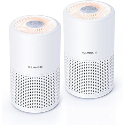 FULMINARE Air Purifiers for Bedroom H13 True HEPA Air Filter Quiet Air Cleaner With Night Light Portable Small Air Purifier for Home, Office, Living Room (White 2 Pack)