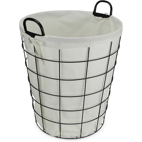Esker 16" Diameter Metal Wire Basket with Fabric Liner - Ideal for Laundry, Storage, and Decorative Use - By Cheungs