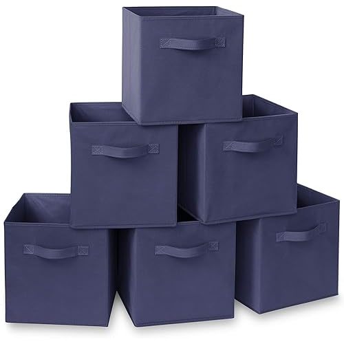 Casafield Set of 6 Collapsible Fabric Cube Storage Bins, Navy Blue - 11" Foldable Cloth Baskets for Shelves, Cubby Organizers & More