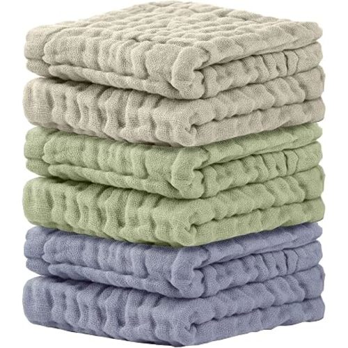 Cuddle Campus 6 Pack Muslin Baby Washcloths, Burp & Wash Cloths for Babies