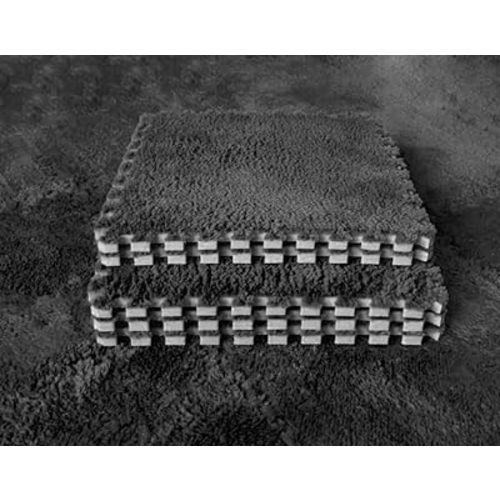 Kekon Square Interlocking Shaggy Soft EVA Foam Puzzle Mats Fuzzy Carpet Fluffy Area Rugs Set Tiles Plush Play Mat for Room Home Parlor Bedroom (12pcs, Rose)