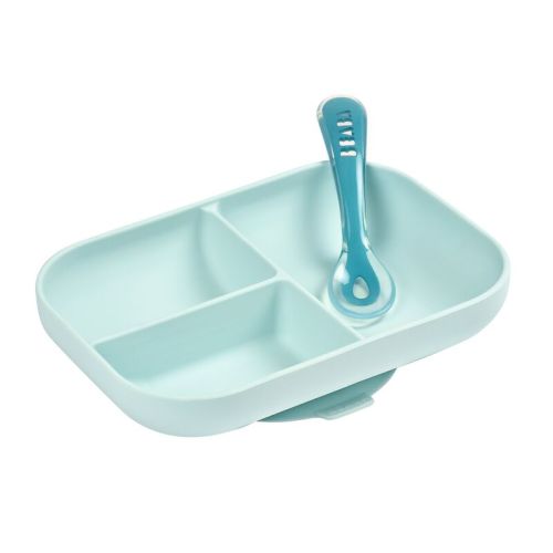 Silicone Suction Plate and Spoon Set blue | BEABA | USA