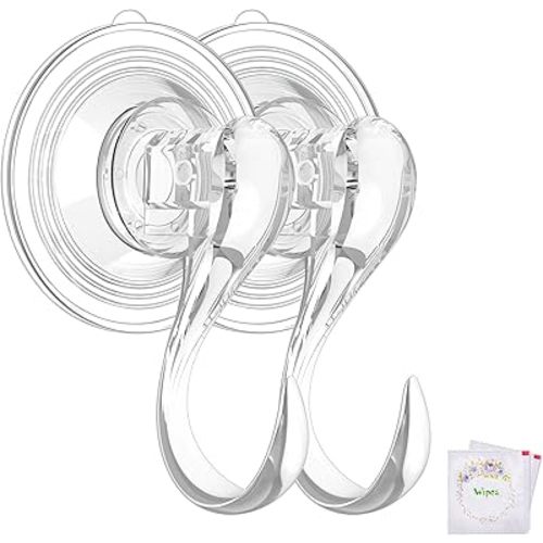VIS'V Suction Cup Hooks, Small Shower Suction Hooks with Wipes, Heavy Duty, Removable and Reusable, Clear, 4 Pcs