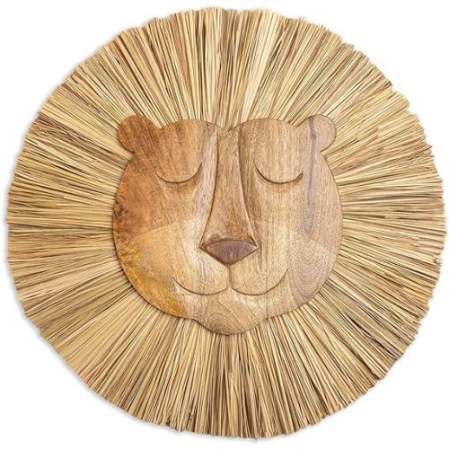 Crane Baby Handmade Wood Animal Safari Wall Art for Nursery Decor, Boho Jungle Theme, for Boys and Girls Lion 21L X 21W Brown