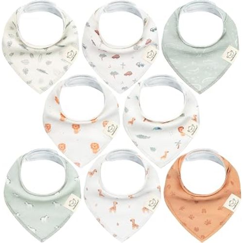 KeaBabies 8pk Organic Baby Bandana Bibs for Drooling Teething, Wilderness
