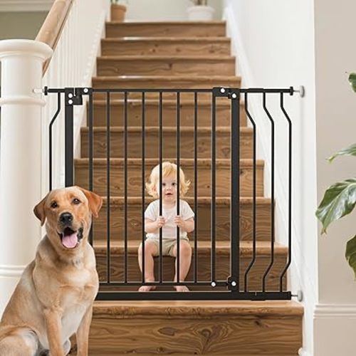 29-43" Baby Gate for Stairs, Baby Safety Essentials, Auto Close Gate for Doorways, Easy Install Pressure Mounted Dog Gate Indoor, Pet Gates for Dogs, Black