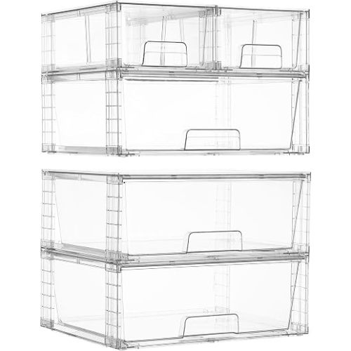Vtopmart Clear Stackable Storage Drawers, 5 Pack Wide Storage Set