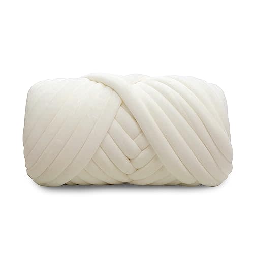 Velvet Chunky Bulky Giant Arm Knitting Yarn, Super Soft Jumbo Tube Weight, Fluffy DIY Crochet Hand Making Washable Yarn for Blanket, Pet Bed, Rugs, Pillow (1.1lb-Milk White)
