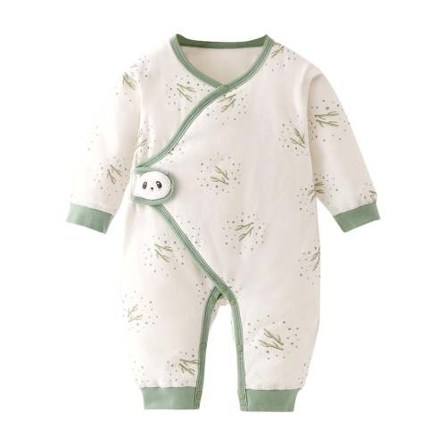 Newborn Baby Romper Kimono Side Snap Tie Wrap Over Long Sleeve Romper Cotton Floral Printed Spring Autumn Breathable Clothes