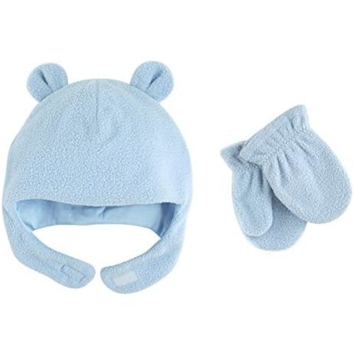 Luvable Friends Baby Girls' Beary Cozy Hat and Mitten Set