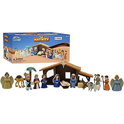 BibleToys Nativity Set - Christmas Story Manger Scene, 18 Pieces With Birth of Baby Jesus Mini-Storybook (in English & Spanish), Little Animals & Figures Indoor Playset, Children Ages 3 And Up