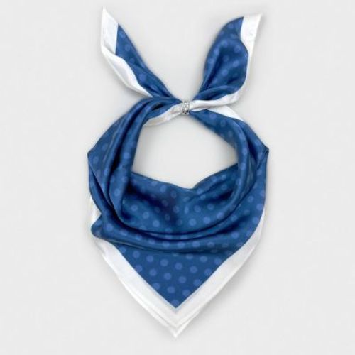 Women's 100% Pure Silk Polka-Dot Pattern Square Scarf with Pop Border & Sculptural Scarf Ring Set - A New Day™ Navy Blue