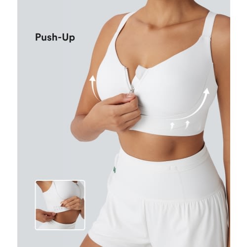 SpeedWave™ Medium Support Push Up Zipper Adjustable Buckle Quick Dry Running Sports Bra
