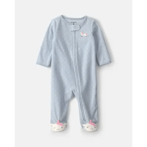 Baby Girl Unicorn Fleece 2-Way Zip Sleep & Play Pajamas - Blue | Carter's