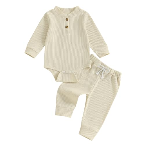 CIYCUIT Newborn Baby Boy Clothes Ribbed Knit Long Sleeve Bodysuit Pants 2-Piece Fall Winter Outfits