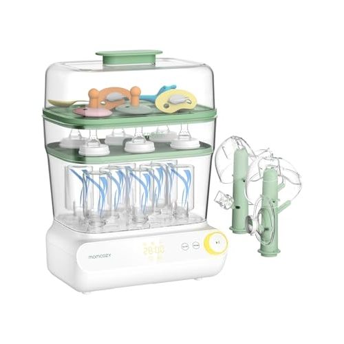 Momcozy 3-Layers Large Capacity Bottle Sterilizer and Dryer, Pump Part Mode | 11-Bottles Capacity, Fast Sterilize and Dry, Breast Pump Parts Rack Included, for Busy Parents