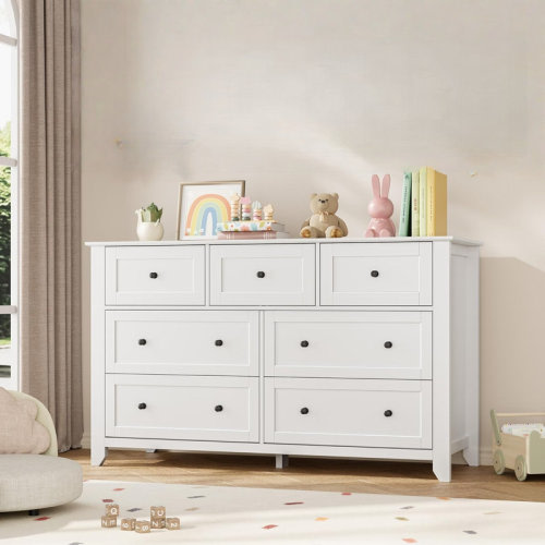 Mercer41 7 Drawer Dresser for Bedroom, 54" Wide Dresser with Deep Drawers & Metal Knobs, Modern Large Wooden Chests of Drawers for Entryway, Hallway | Wayfair