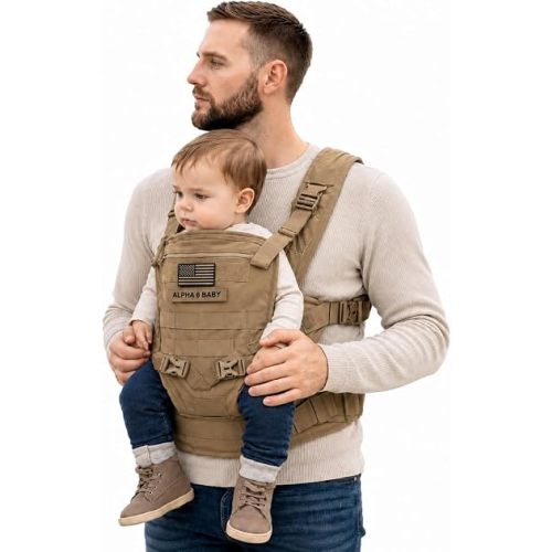 Front Facing Baby Carrier for Dad | Ergonomic Baby Carrier for Men | Infant to Toddler | Military Design Holder with Lumbar Support | Great for Hiking and Travel | MOLLE Compatible | Desert Khaki