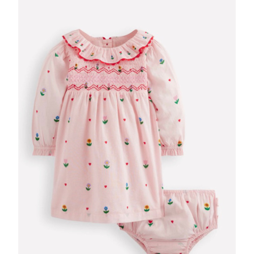 Embroidered Smocked Dress - Pink Multi Floral Heart Flower | Boden USA