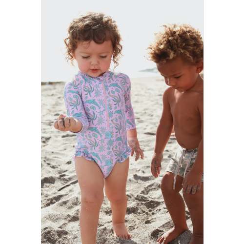 Pink Dolphin Long sleeve Little Surfer Girl logo swimsuit