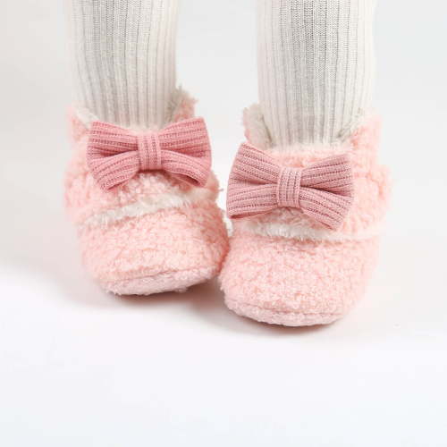 Lilgiuy Infant Kids Girl's Boots Baby Soft Cotton Shoes Toddler Bow-knot Warm Shoes Pink,6-9 Months Winter Clothes for 2022