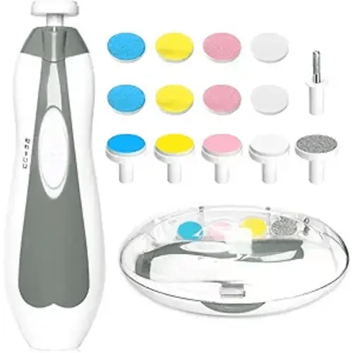 Qunlions life Baby Nail Trimmer Electric, 6 in 1 Baby Nail File Clippers Infant Grooming Kit Manicure Set with Replacement Pads for Toddler or Adults, Grey