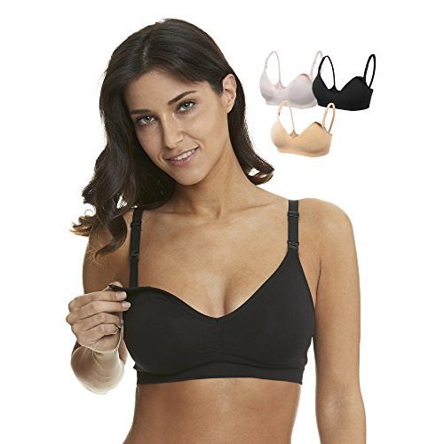 HOFISH Women's Push Up Deep V Nursing Bras 3PACK Black,Pink,Beige M