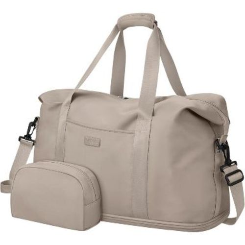 Expandable Travel Duffle Bag with Toiletry Bag, Weekender Overnight Hospital Bag for Women, Waterproof and Multi-Compartment Khaki Large