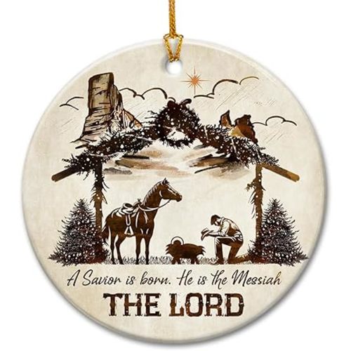 Nativity Christmas Ornaments 2025 - Praying Cowboy Kneeling Nativity Scene Ornament, Christian Ceramic Ornament - Faith Religious Gifts for Men Women, Country Western Cowboy Gifts Idea