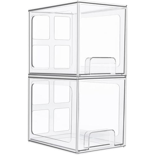 Vtopmart 2 Pack Stackable Storage Drawers, 6.6''Tall Acrylic Bathroom Makeup Organizers,Clear Plastic Storage Bins For Vanity, Undersink, Kitchen Cabinet,Pantry Organization and Storage