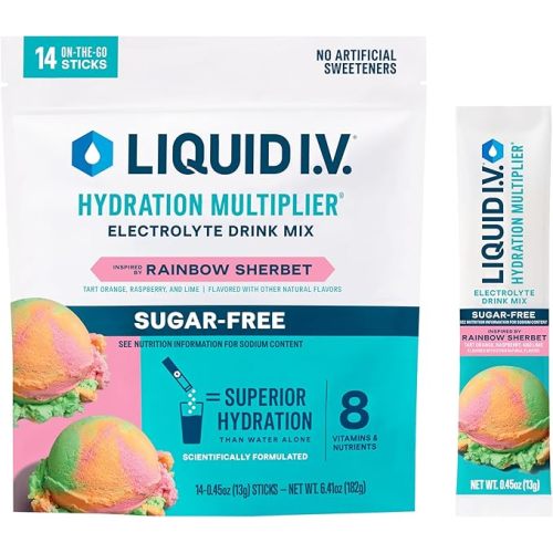 Liquid I.V.® Hydration Multiplier Sugar-Free - Rainbow Sherbet | Electrolyte Powder Drink Mix | 1 Pack (14 Servings)