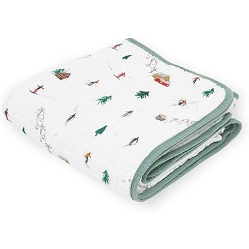 Little Unicorn Muslin Quilt Blanket | 100% Cotton Soft Multi-Layered Muslin Fabric | Toddler & Baby Blanket | 47”x47” | for Nursery, Crib, Shower Gifts (Powder Party)