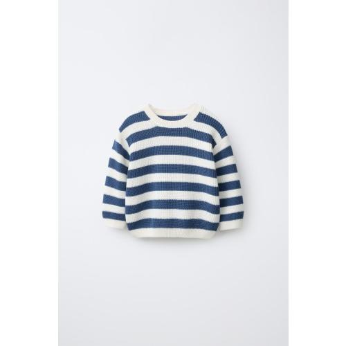 STRIPED KNIT JUMPER - Ecru / Blue | ZARA United States