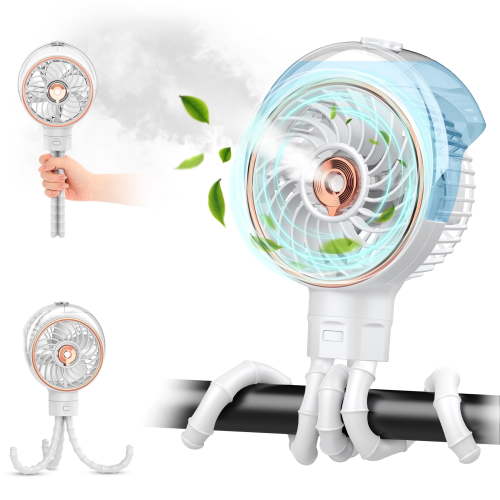 JINLICTE Portable Mist Fan with 100ml Tank, 8-Micron Atomizer, Detachable Tripod, Clip on & Multi-Use Baby Cooler